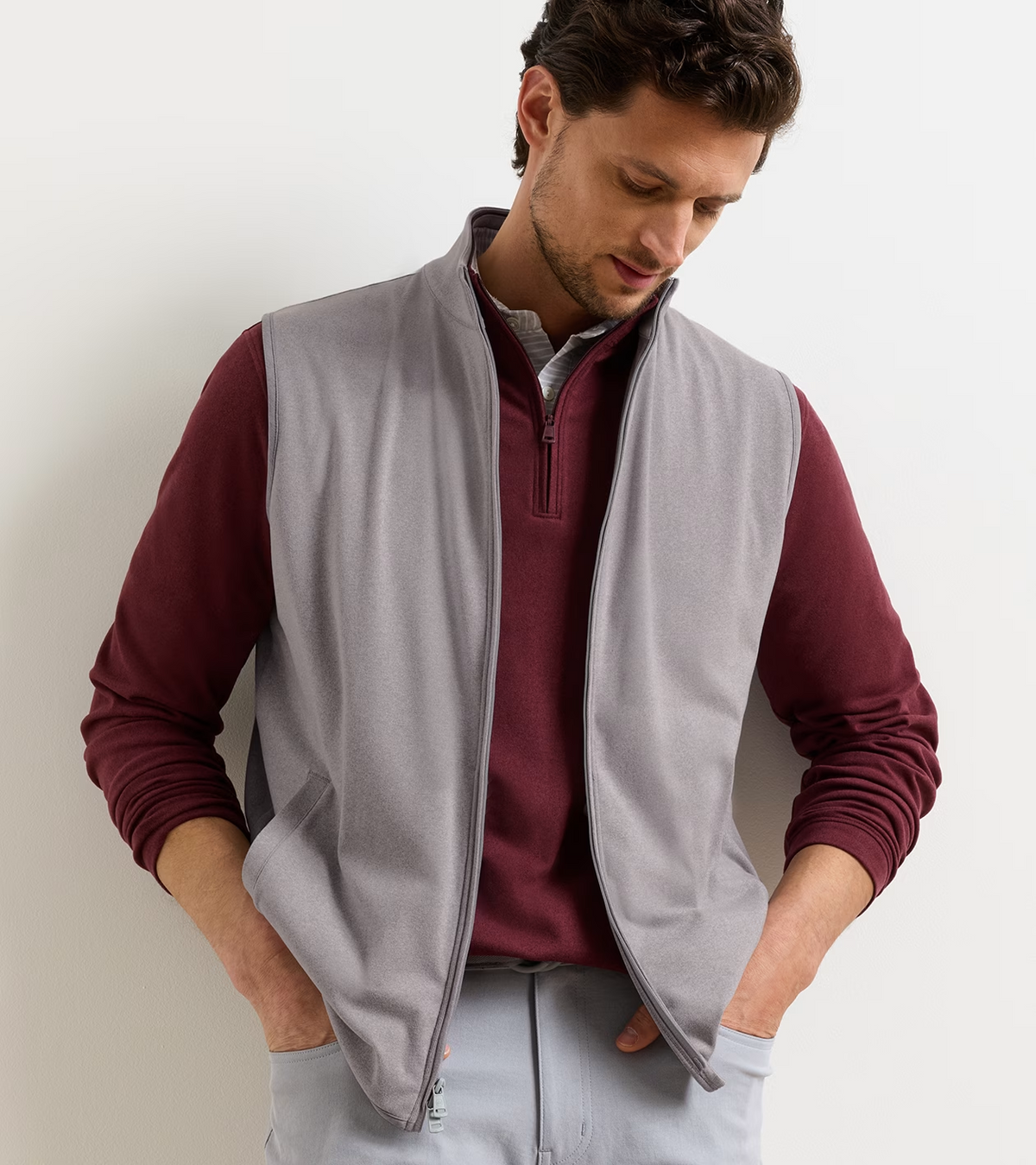 Peter Millar Ardent Air Performance Full-Zip Gilet in Gale Grey - model front view