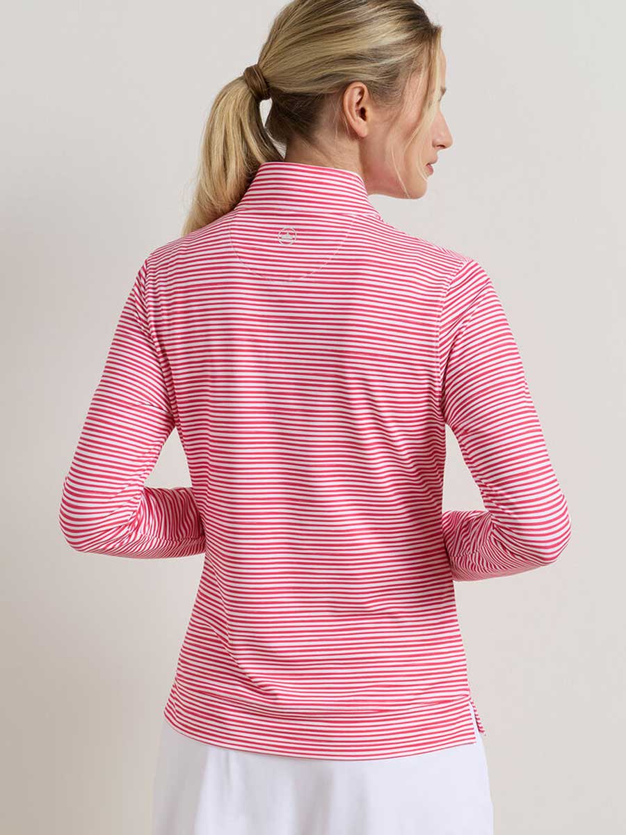 PETER MILLAR Bunker Stripes Perth Performance Quarter-Zip - Womens - Calabrian Red