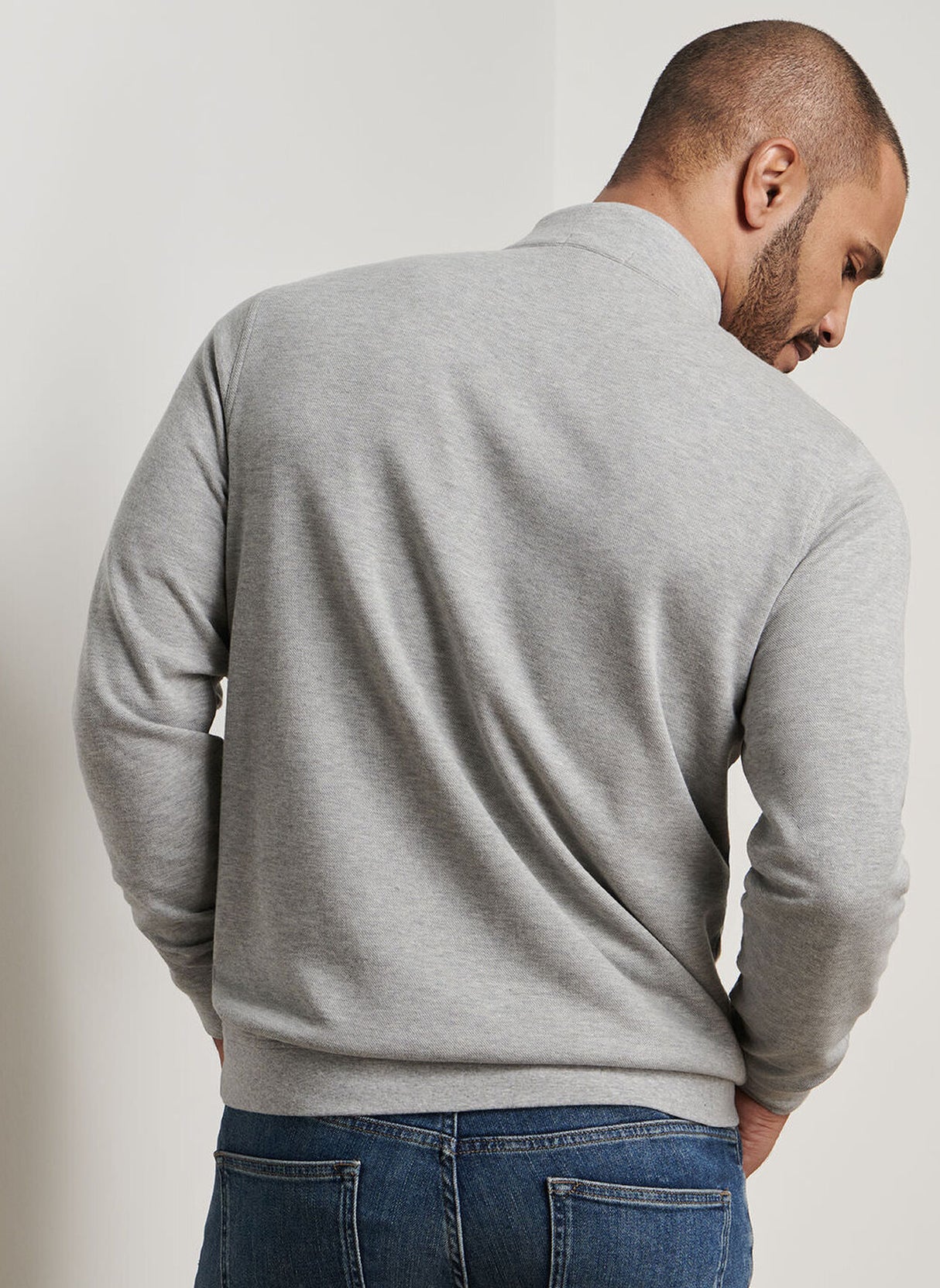 PETER MILLAR Crown Comfort Pique Quarter Zip Sweater - Men's Classic Fit - Light Grey