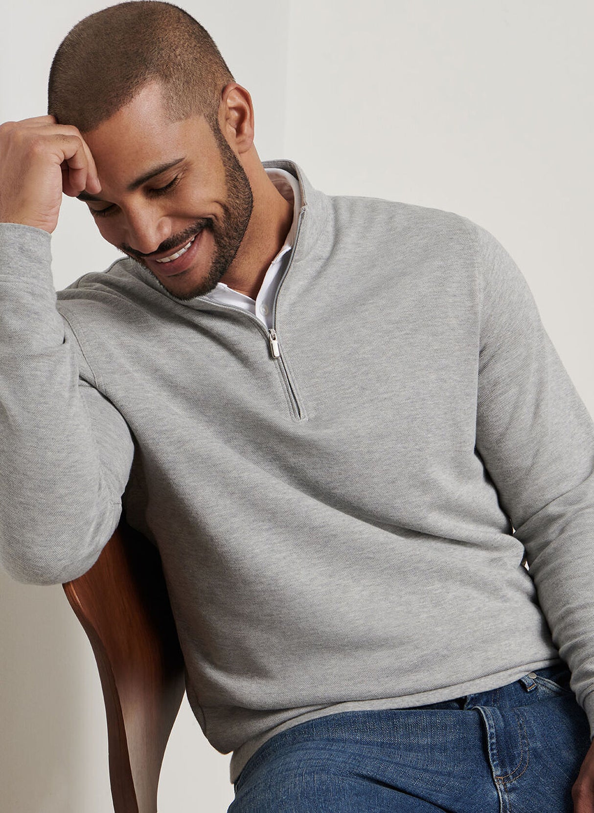 PETER MILLAR Crown Comfort Pique Quarter Zip Sweater - Men's Classic Fit - Light Grey