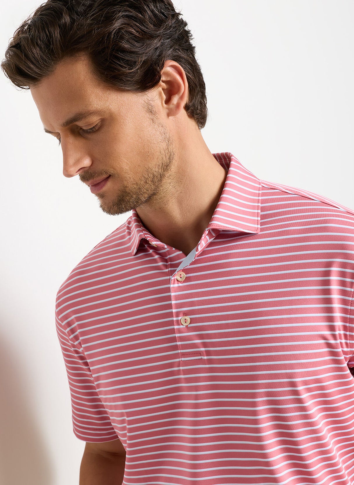 PETER MILLAR Dunnes Stripe Performance Jersey Polo Shirt – Men’s Classic Fit – Chili Red