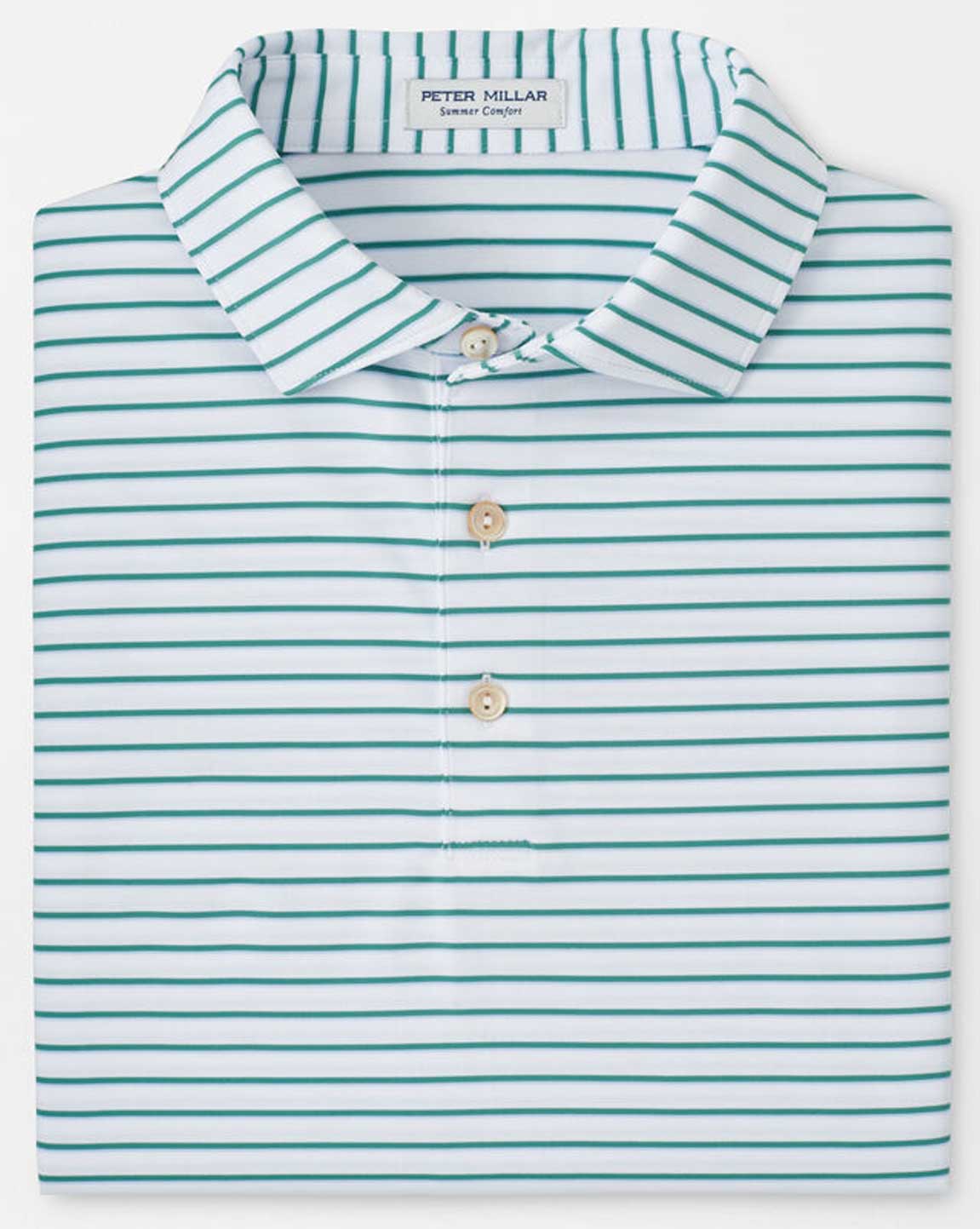 PETER MILLAR Dunnes Stripe Performance Jersey Polo Shirt – Men’s Classic Fit – White / Snow Pea