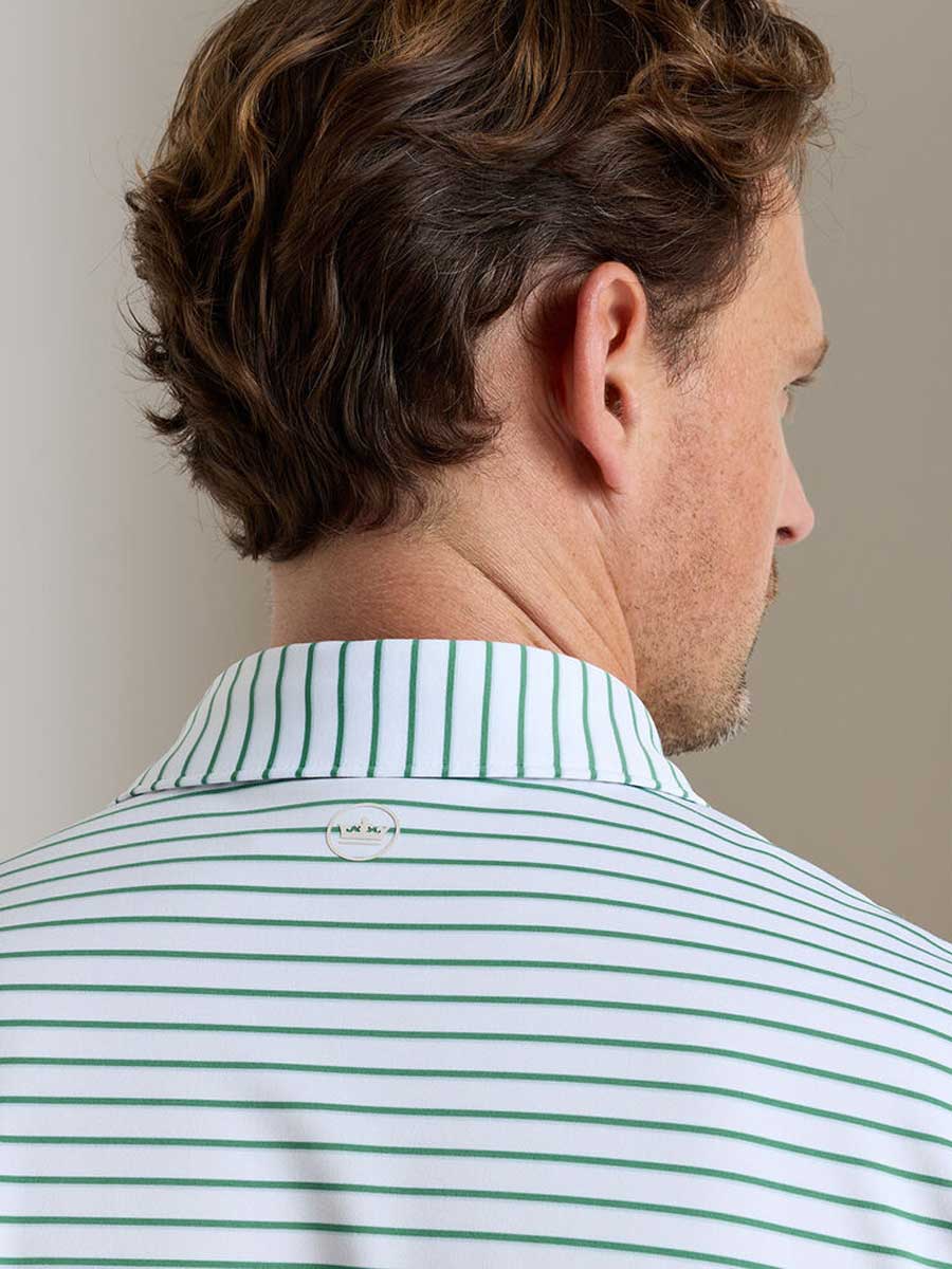 PETER MILLAR Dunnes Stripe Performance Jersey Polo Shirt – Men’s Classic Fit – White / Snow Pea