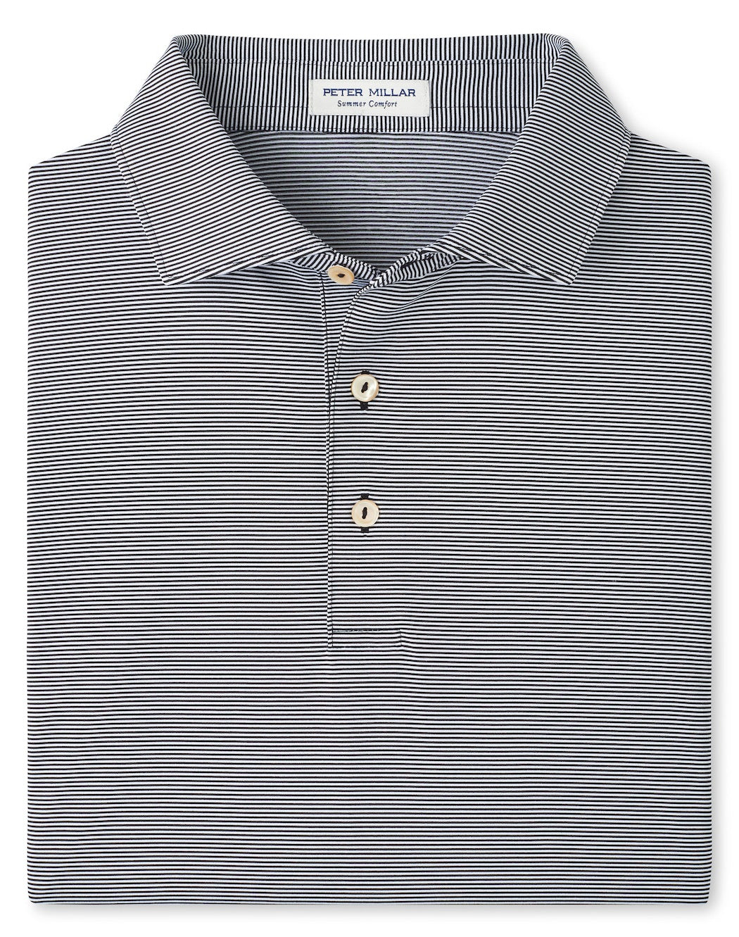 PETER MILLAR Hales Stripe Performance Jersey Polo Shirt – Men’s Classic Fit – Black