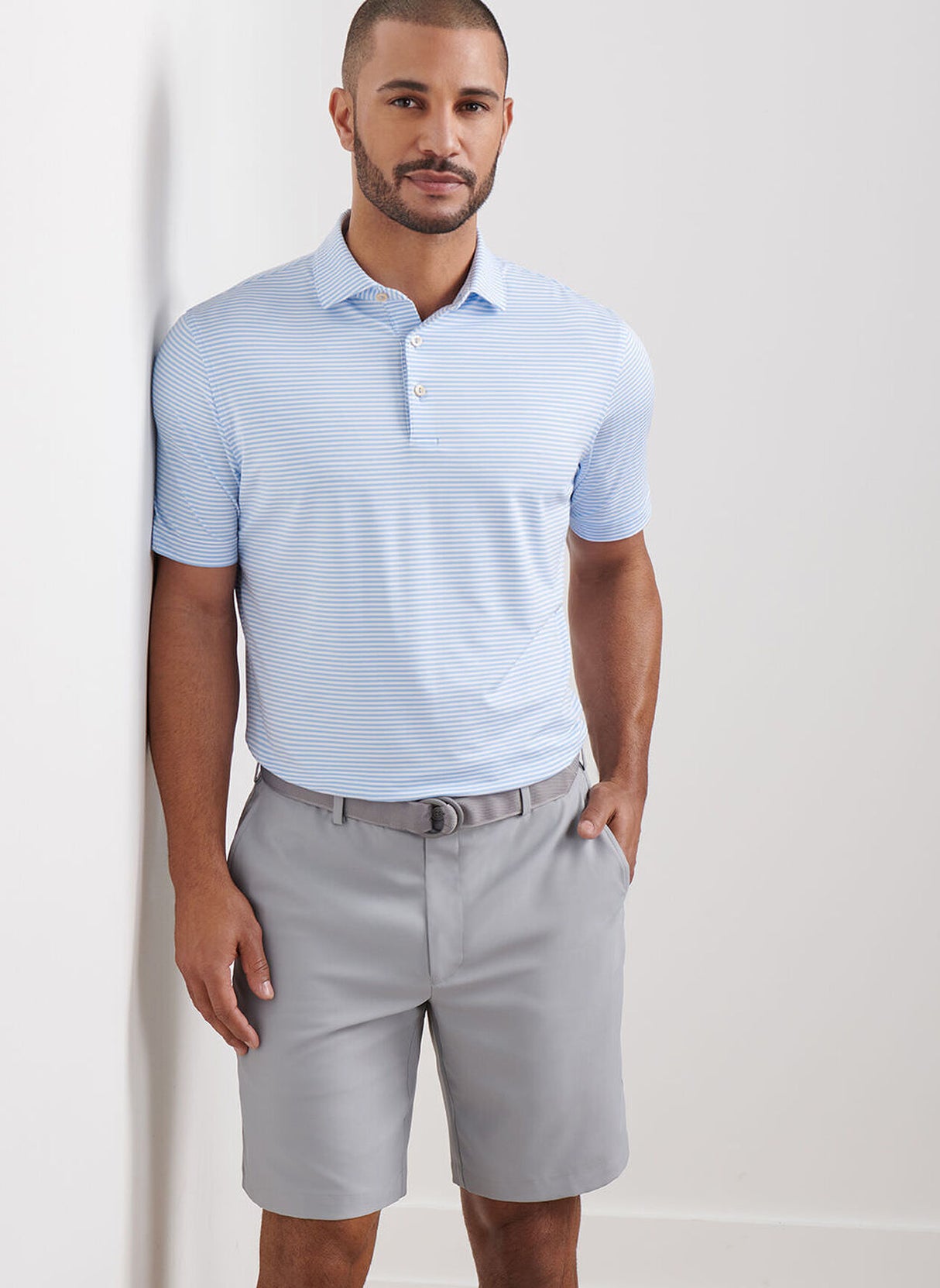 PETER MILLAR Hales Stripe Performance Jersey Polo Shirt – Men’s Classic Fit – Cottage Blue