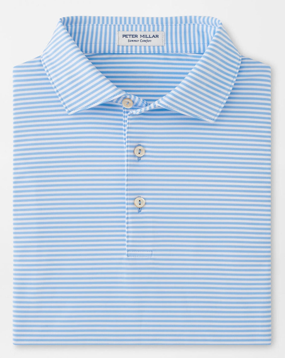 PETER MILLAR Hales Stripe Performance Jersey Polo Shirt – Men’s Classic Fit – Cottage Blue