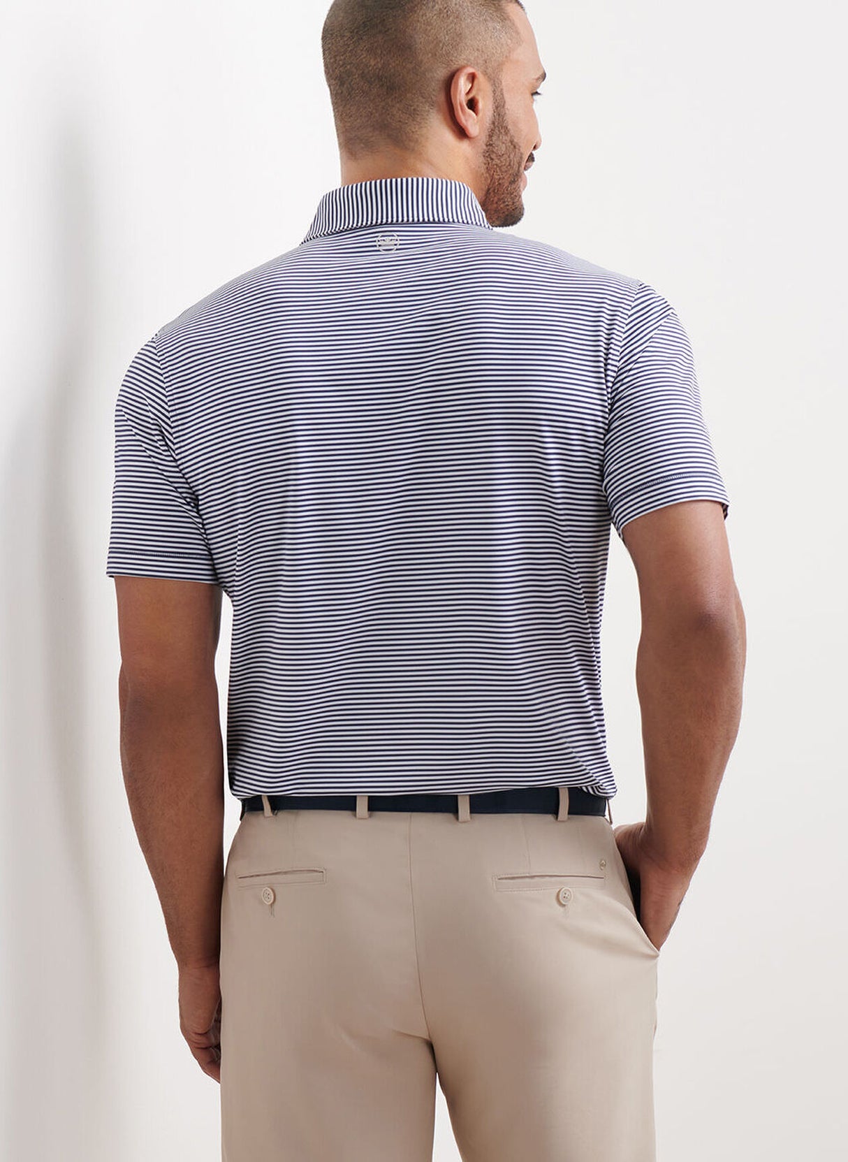 PETER MILLAR Hales Stripe Performance Jersey Polo Shirt – Men’s Classic Fit – Navy