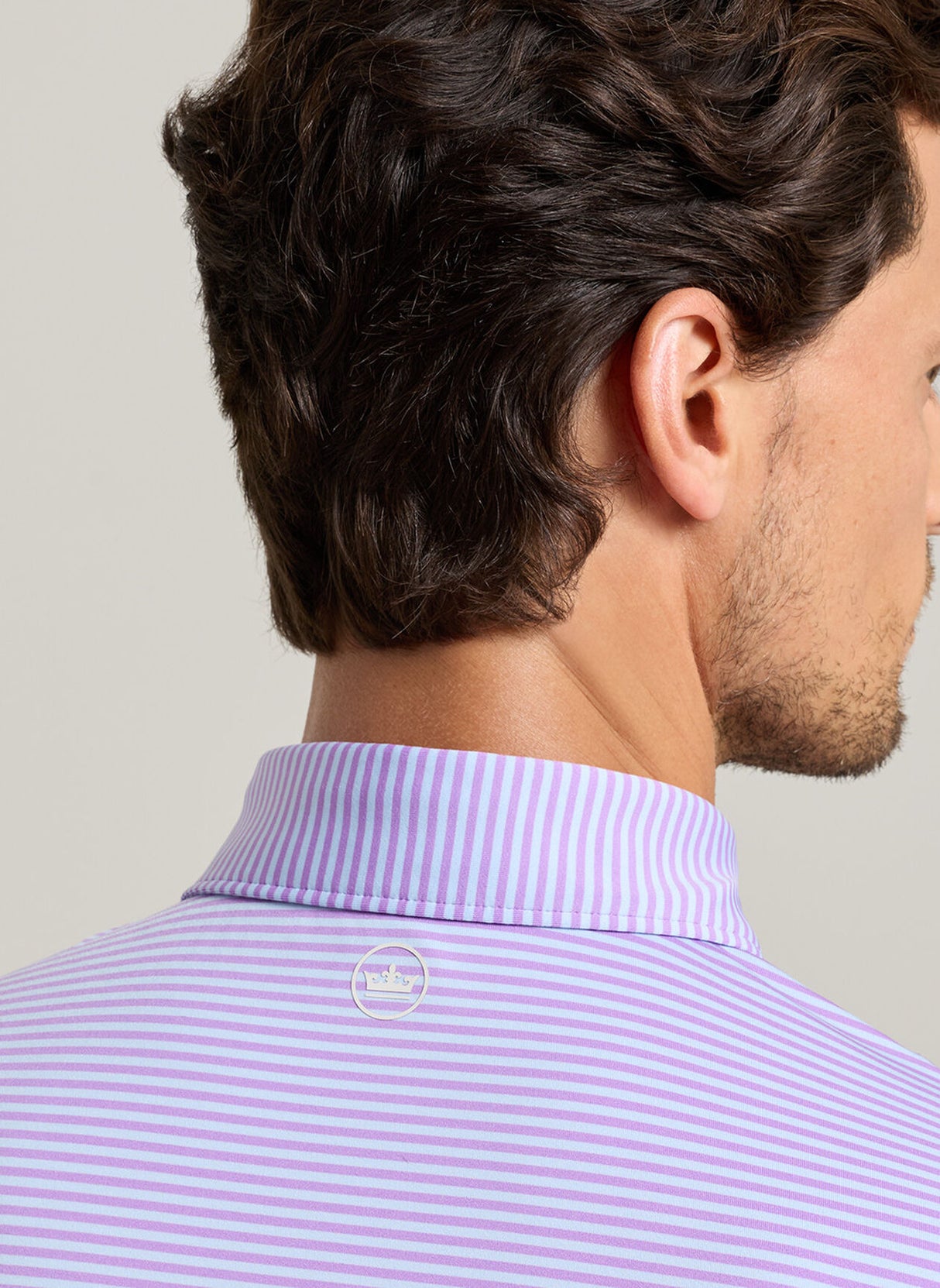 PETER MILLAR Hales Stripe Performance Jersey Polo Shirt – Men’s Classic Fit – Purple Iris
