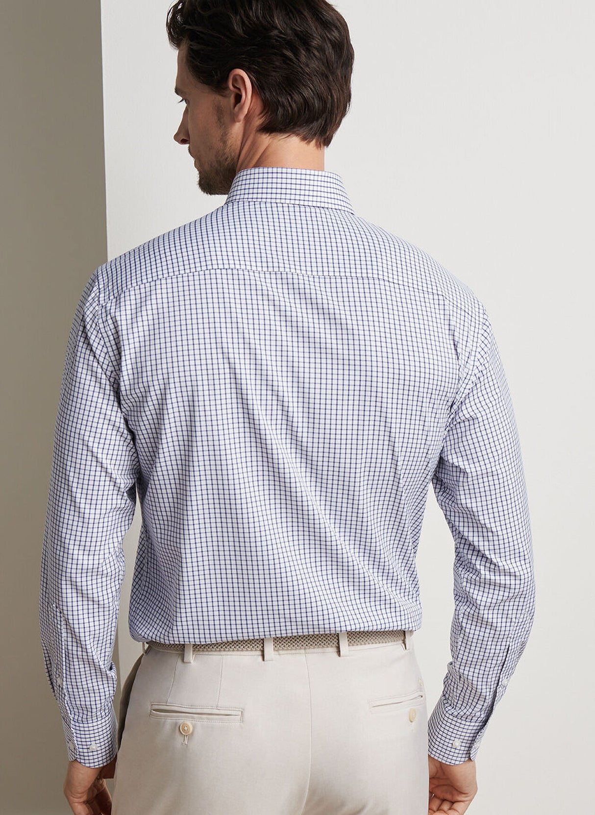 PETER MILLAR Hanford Performance Twill Checked Shirt – Men's Classic Fit – Navy