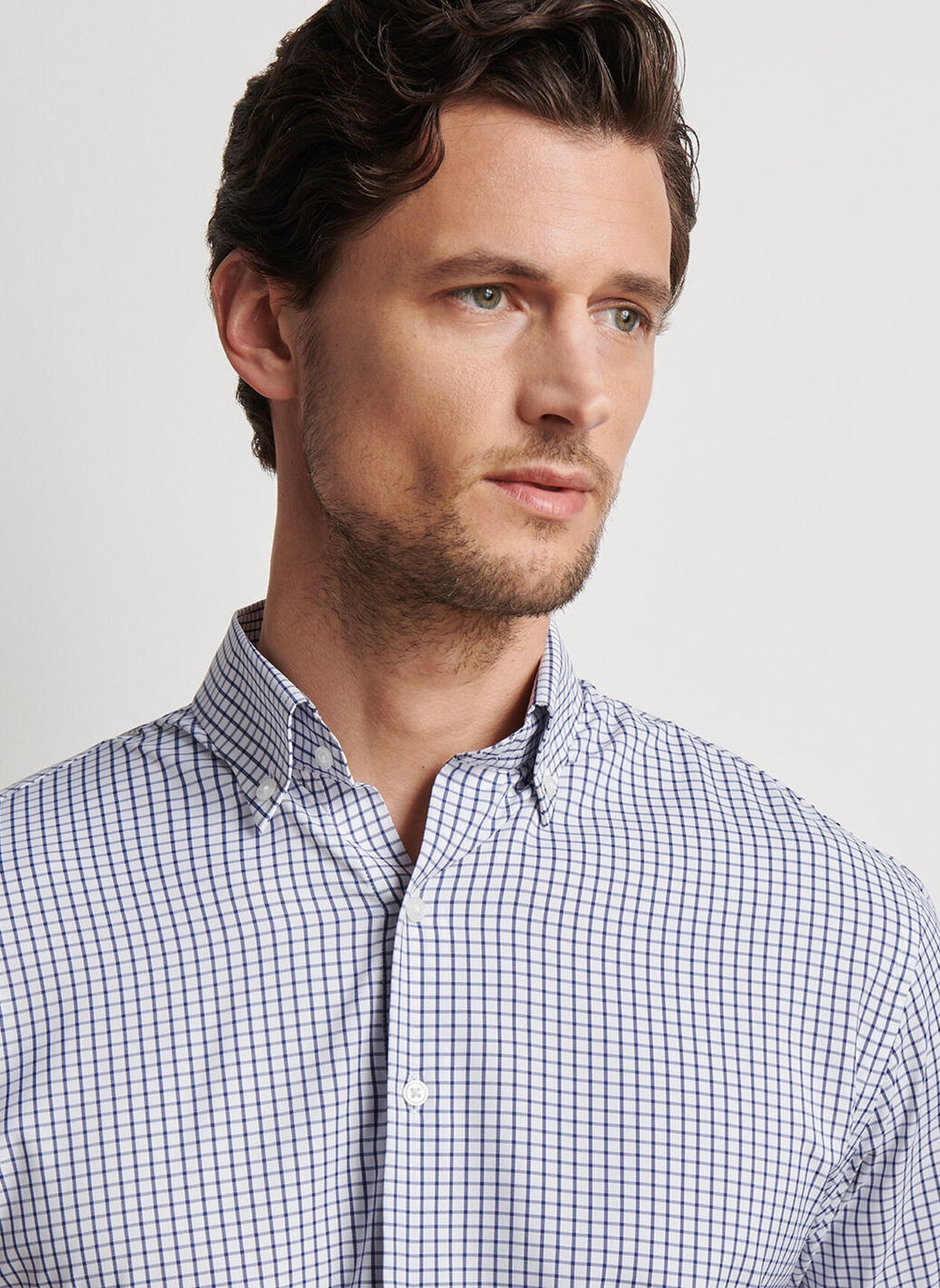 PETER MILLAR Hanford Performance Twill Checked Shirt – Men's Classic Fit – Navy