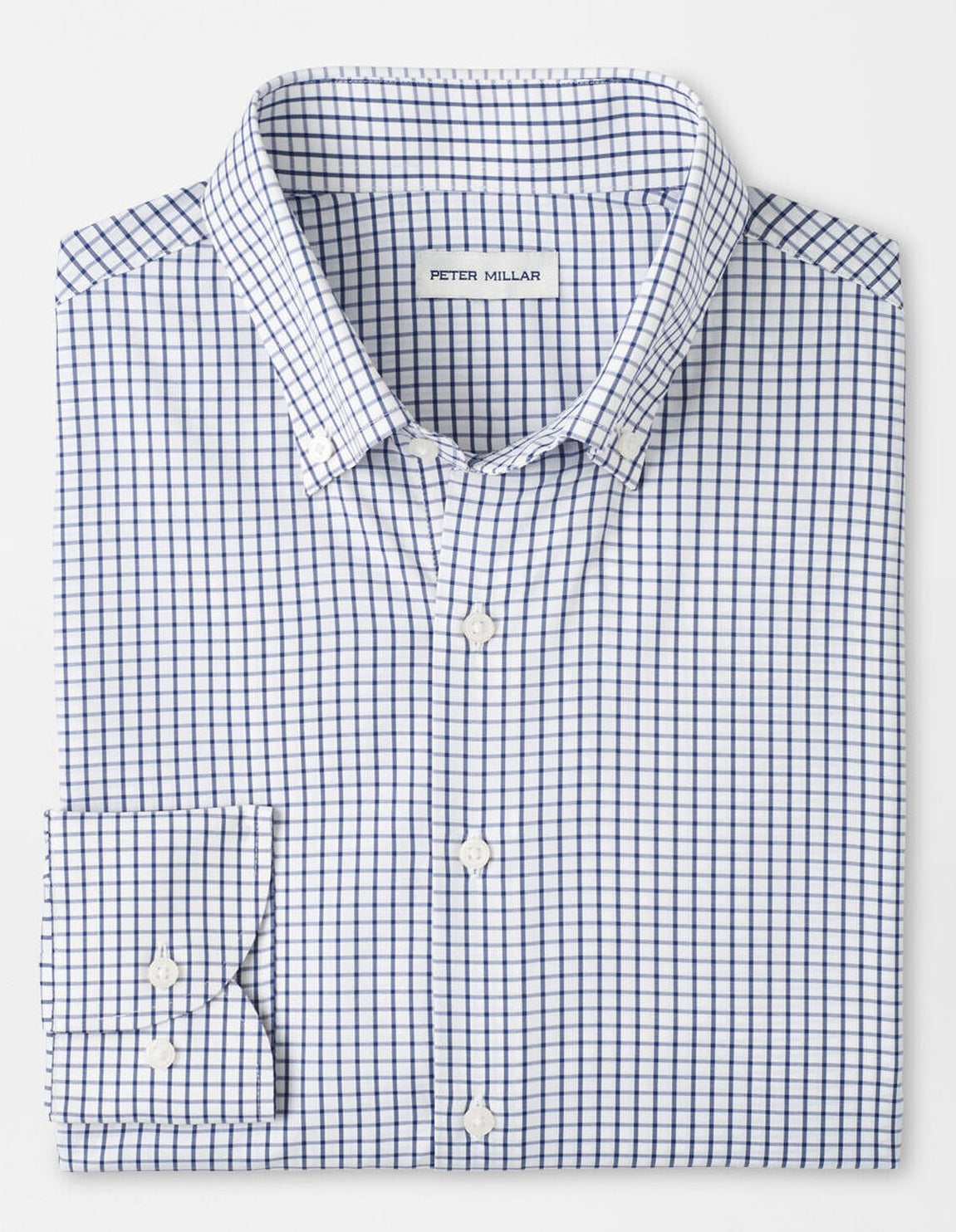 PETER MILLAR Hanford Performance Twill Checked Shirt – Men's Classic Fit – Navy