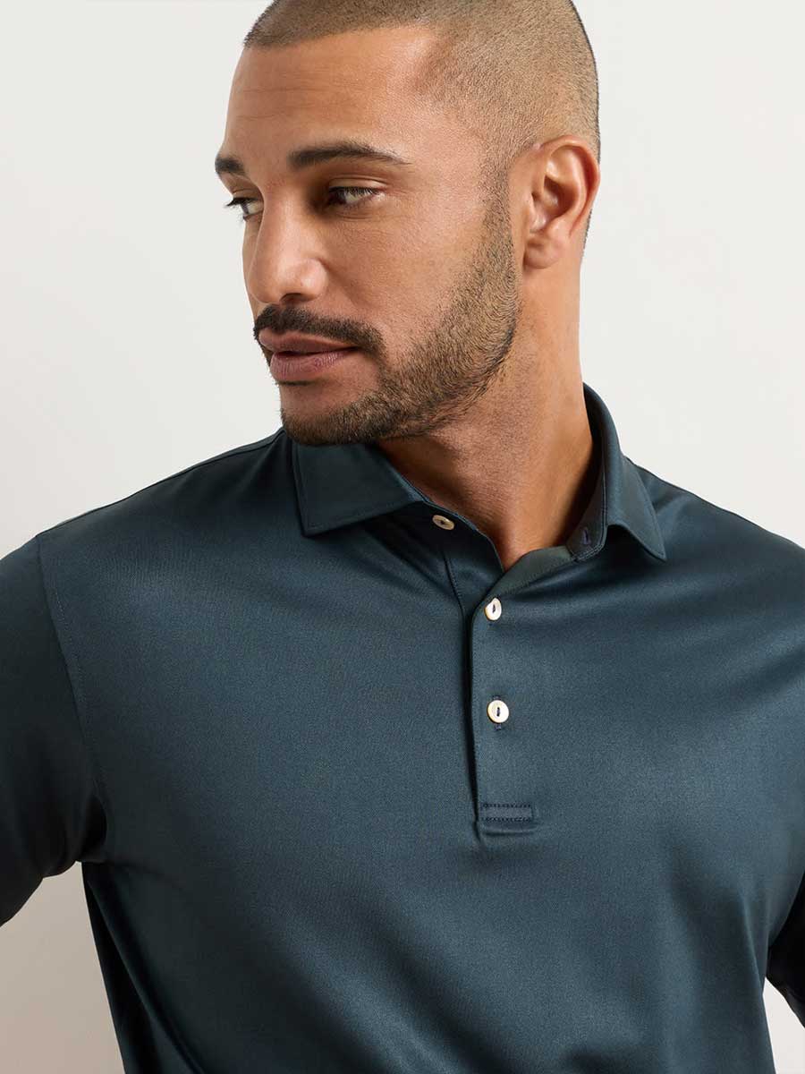 PETER MILLAR Herringbone Performance Jersey Polo Shirt - Men's Classic Fit - Navy