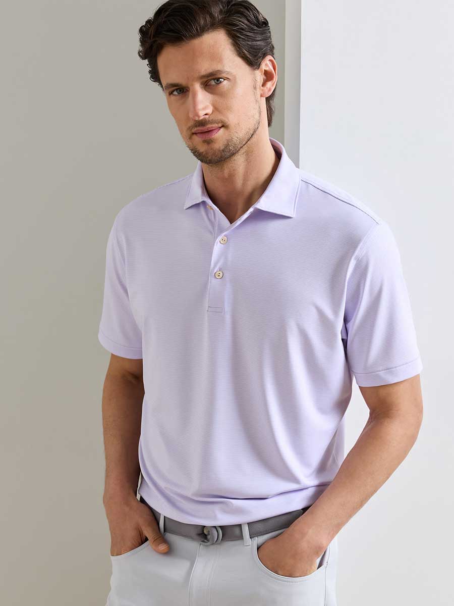 PETER MILLAR Jubilee Stripe Performance Jersey Polo Shirt – Men’s Classic Fit – Garden Violet