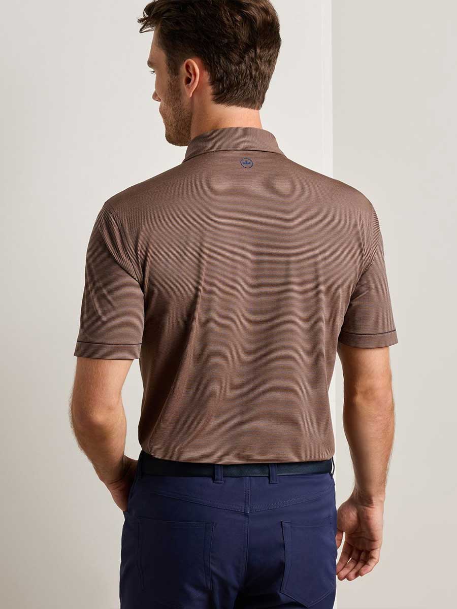 PETER MILLAR Jubilee Stripe Performance Jersey Polo Shirt – Men’s Classic Fit – Navy / Dark Amber