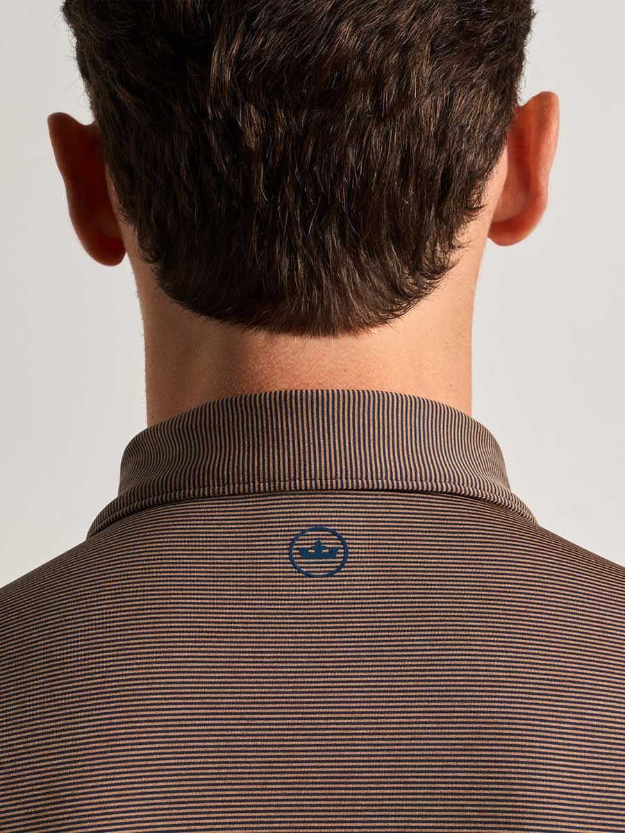 PETER MILLAR Jubilee Stripe Performance Jersey Polo Shirt – Men’s Classic Fit – Navy / Dark Amber