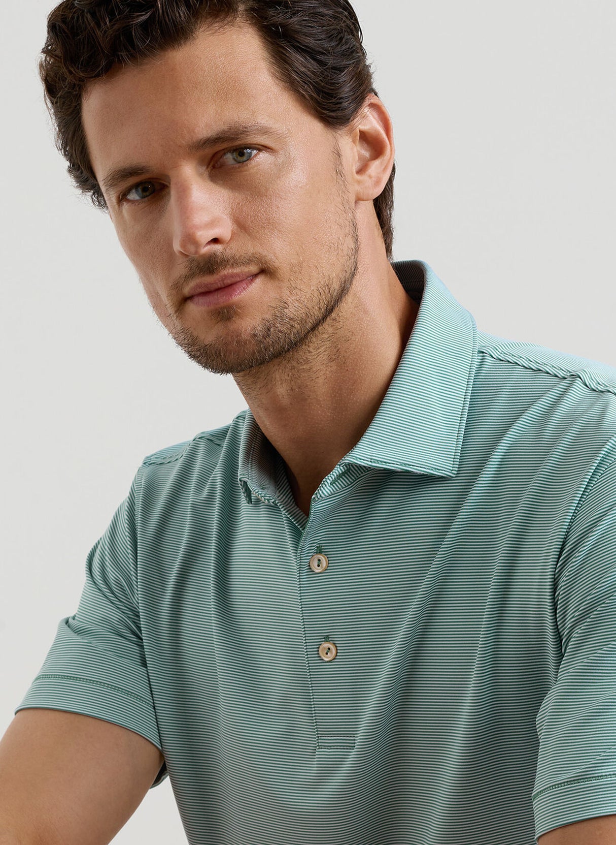 PETER MILLAR Jubilee Stripe Performance Jersey Polo Shirt – Men’s Classic Fit – Snow Pea