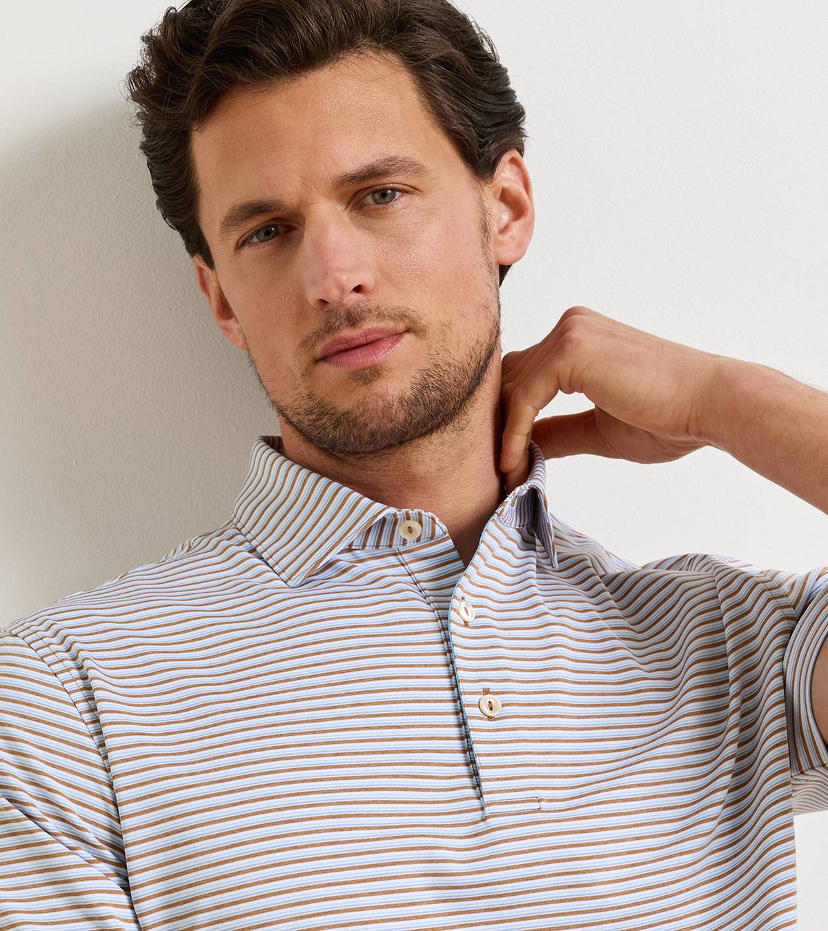 Peter Millar Brooks Performance Jersey Polo in Dark Amber - view 5