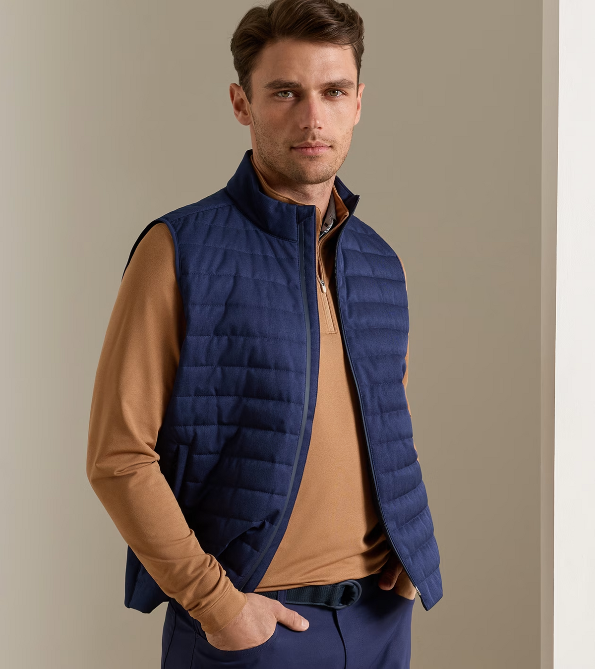 Peter Millar Parks Hybrid Gilet in Navy - model front view