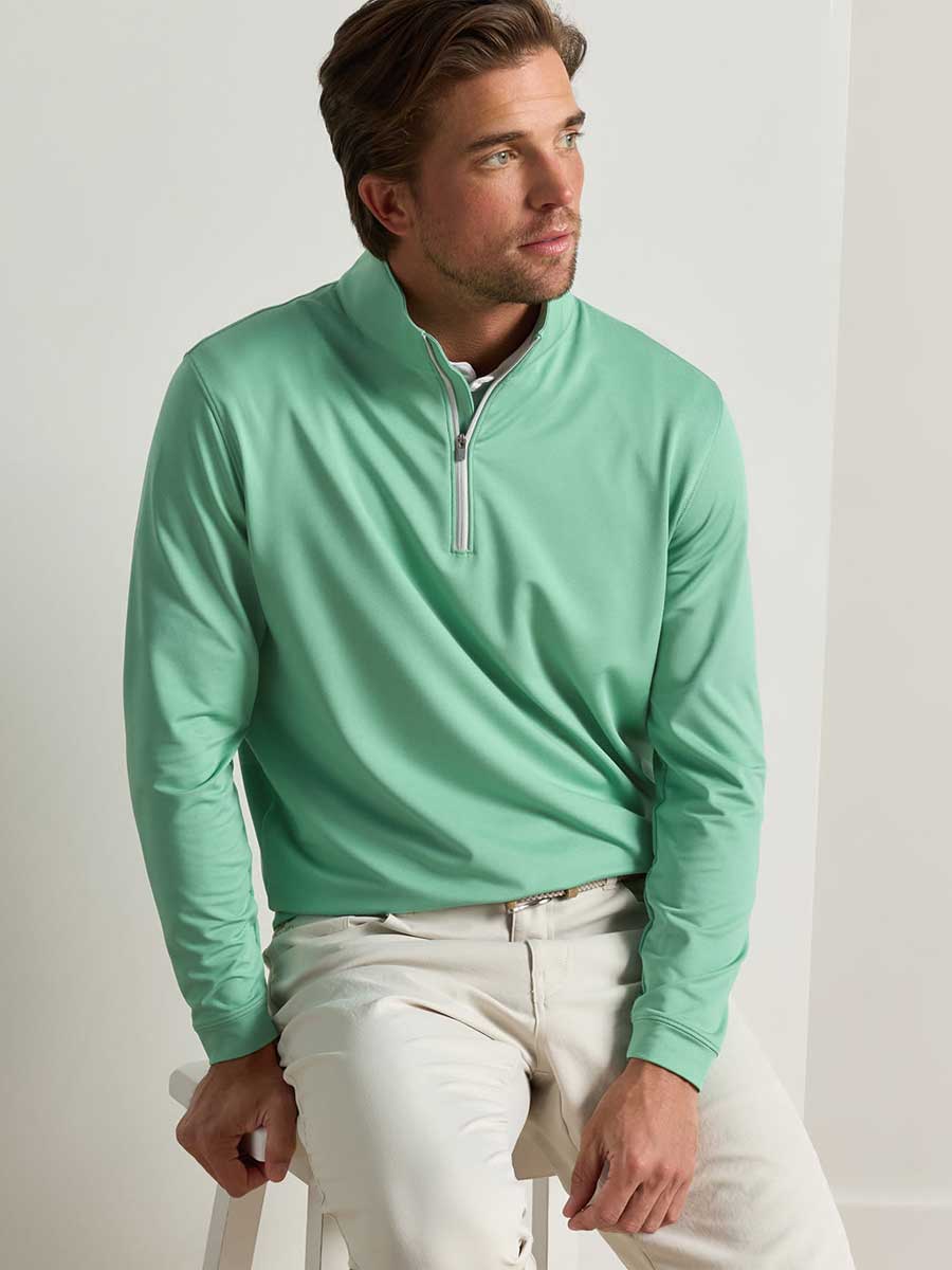 PETER MILLAR Perth Melange Performance Quarter Zip Sweater - Mens - Fresh Mint