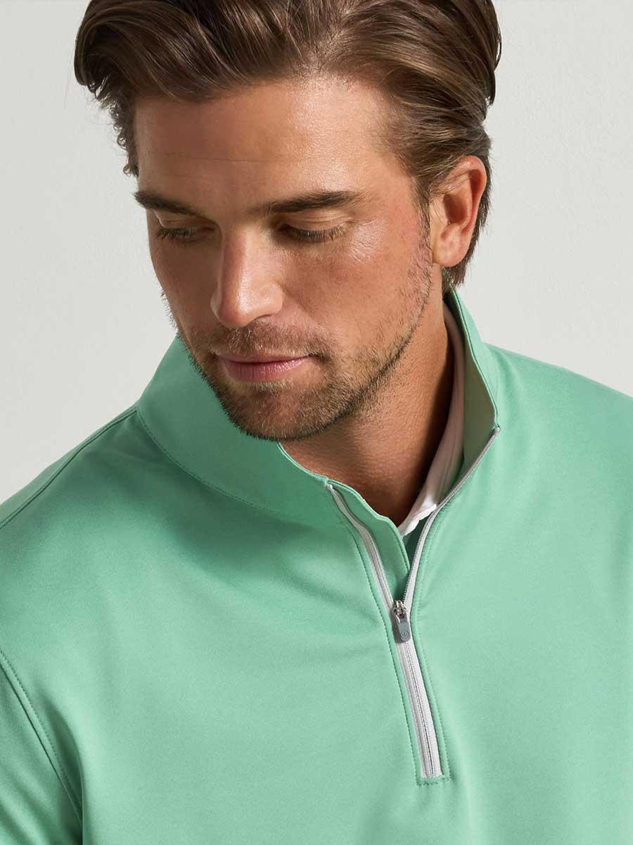 PETER MILLAR Perth Melange Performance Quarter Zip Sweater - Mens - Fresh Mint