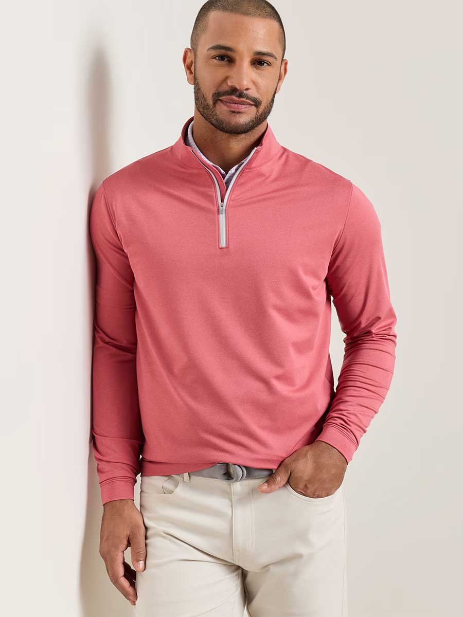 PETER MILLAR Perth Melange Performance Quarter Zip Sweater - Mens - Red Coral