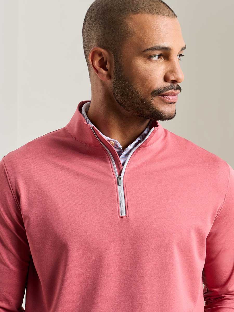 PETER MILLAR Perth Melange Performance Quarter Zip Sweater - Mens - Red Coral