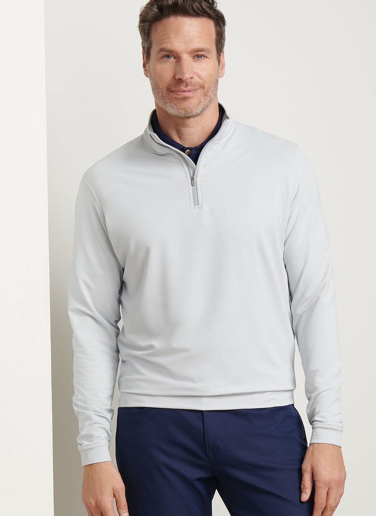 PETER MILLAR Perth Performance Quarter Zip Sweater - Mens - British Grey