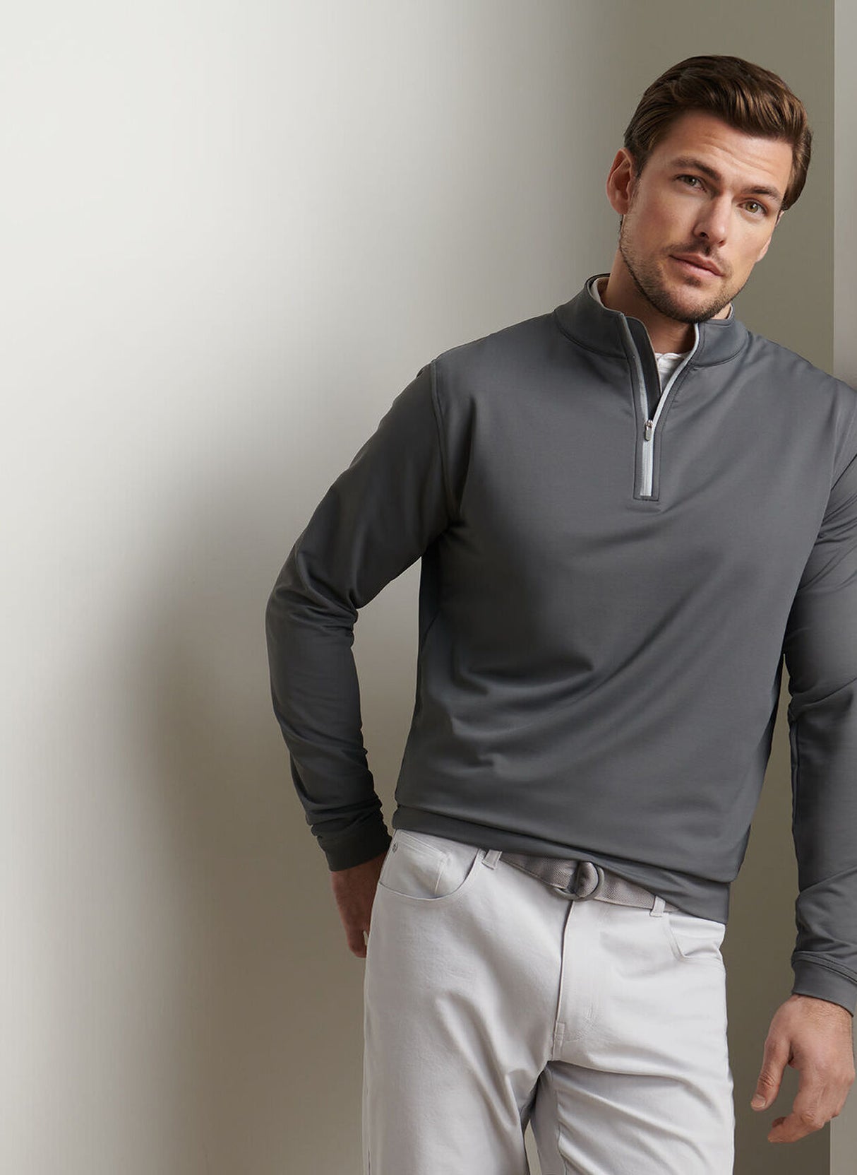 PETER MILLAR Perth Performance Quarter Zip Sweater - Mens - Iron