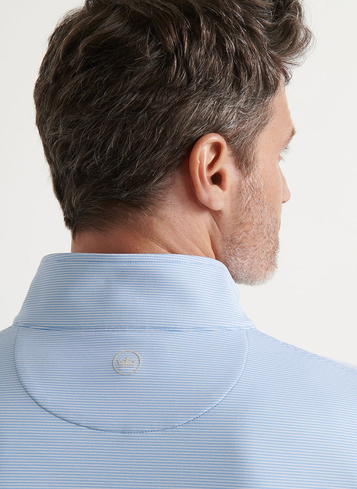 PETER MILLAR Perth Sugar Stripe Performance Quarter Zip Sweater - Mens - Cottage Blue / White