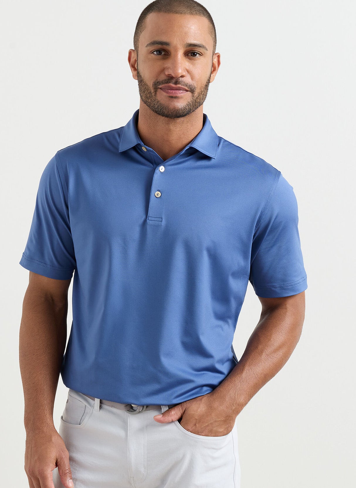 PETER MILLAR Solid Performance Jersey Polo Shirt - Men's Classic Fit - Windsor Blue