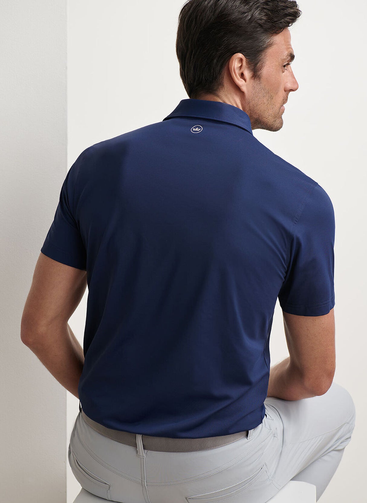 PETER MILLAR Solid Performance Jersey Polo Shirt - Men's Tailored Fit - Navy