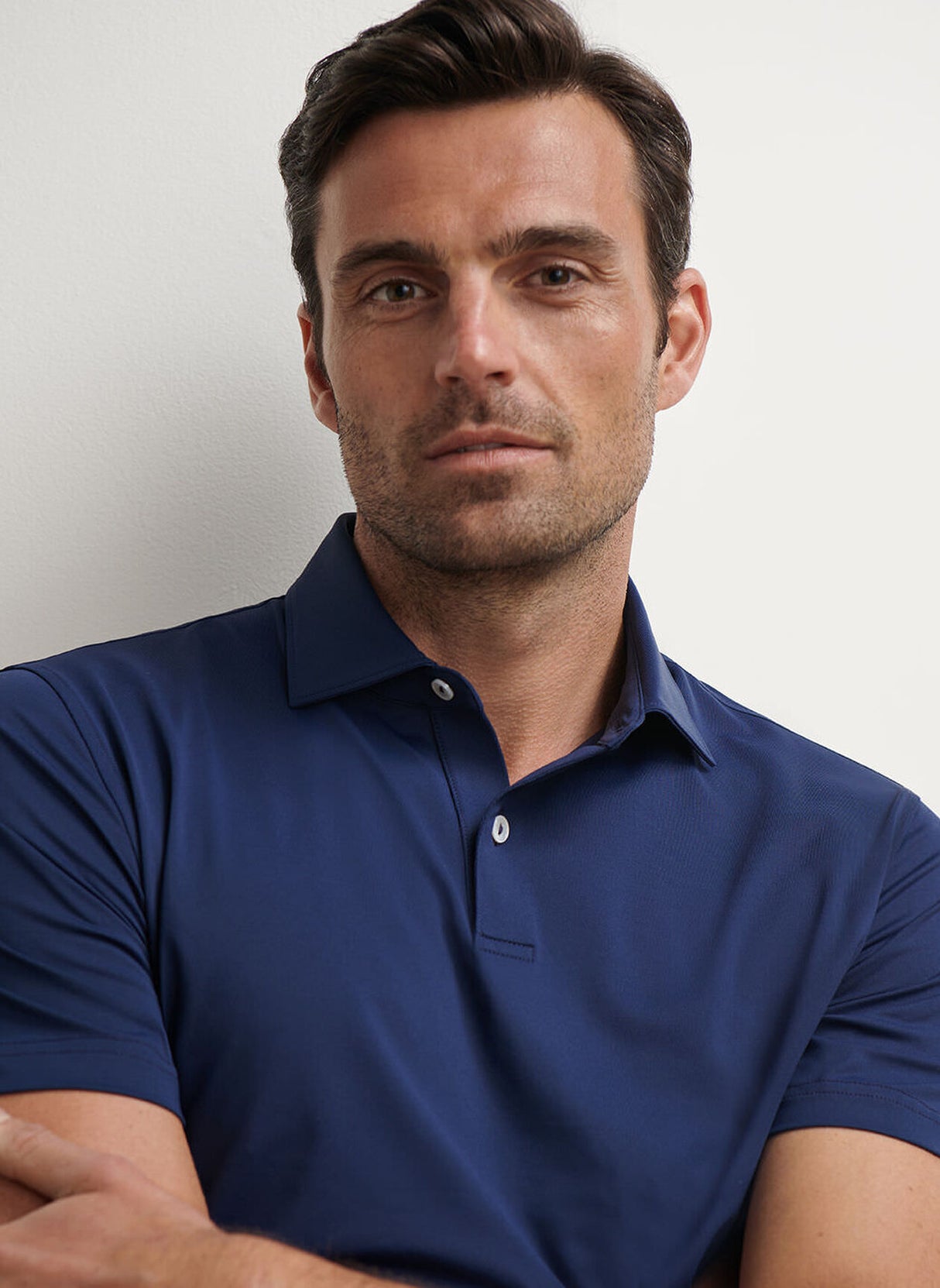 PETER MILLAR Solid Performance Jersey Polo Shirt - Men's Tailored Fit - Navy