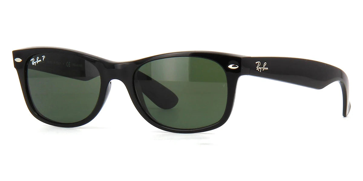 RAY-BAN New Wayfarer Classic Sunglasses - Matte Black - Crystal Green Polarised Lens Ray-Ban
