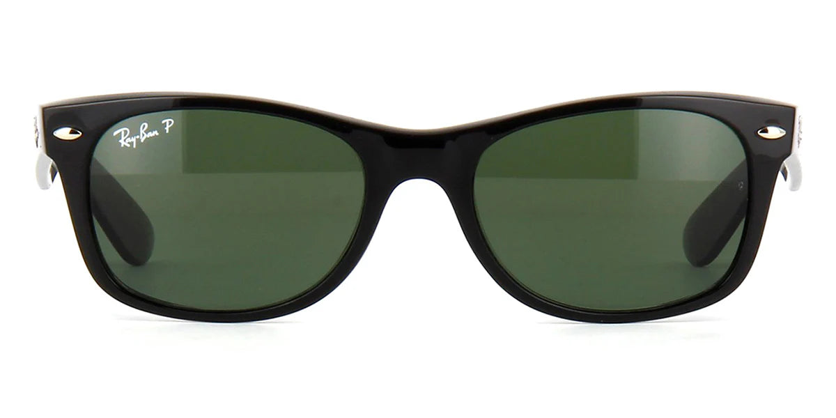 RAY-BAN New Wayfarer Classic Sunglasses - Matte Black - Crystal Green Polarised Lens Ray-Ban