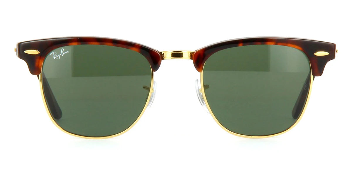 RAY-BAN Clubmaster Classic Sunglasses - Polished Tortoise On Gold - Crystal Green Lens Ray-Ban