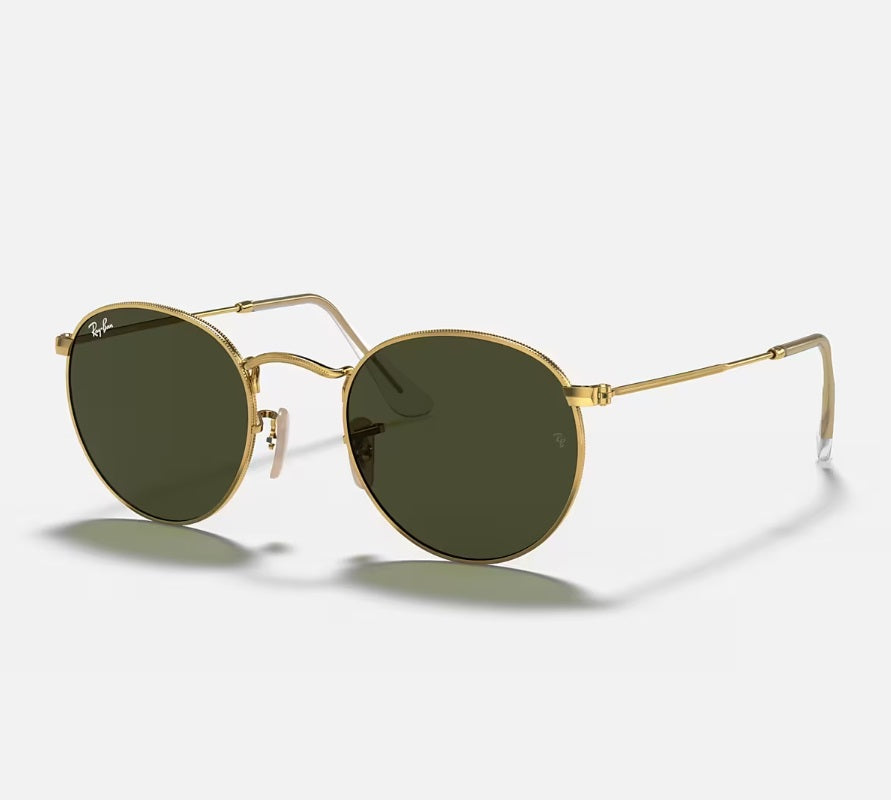 RAY-BAN Round Metal Sunglasses - Gold - Crystal Green Lens Ray-Ban