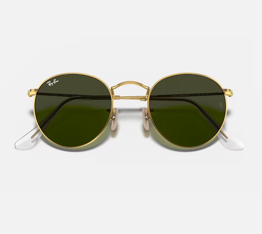 RAY-BAN Round Metal Sunglasses - Gold - Crystal Green Lens Ray-Ban