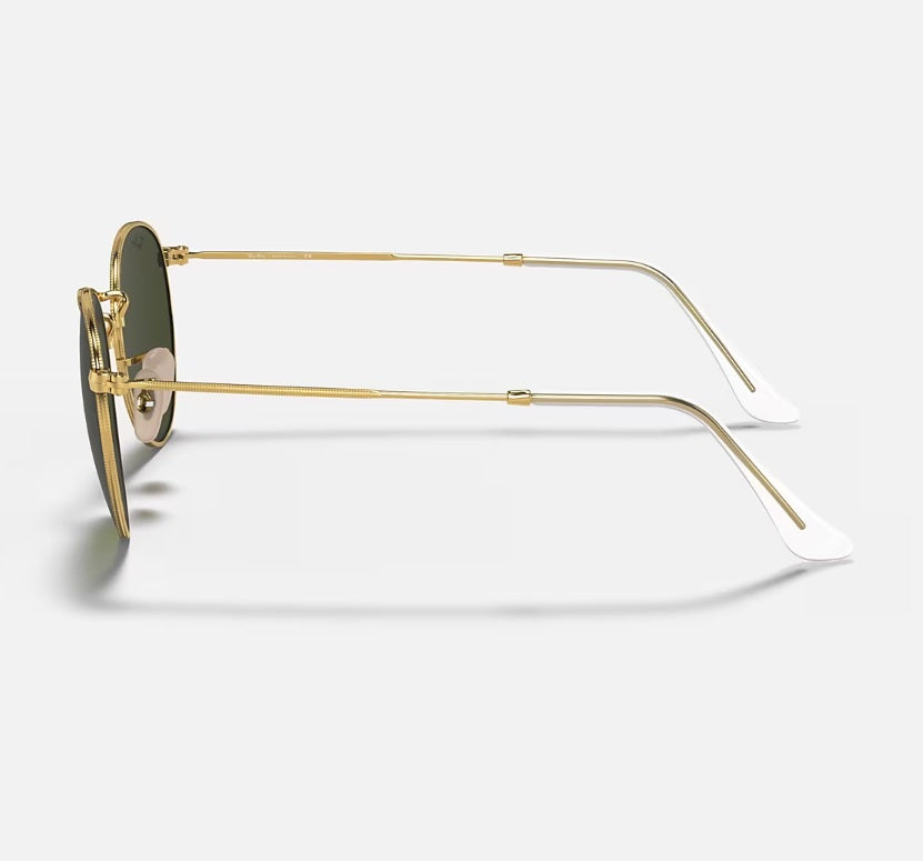 RAY-BAN Round Metal Sunglasses - Gold - Crystal Green Lens Ray-Ban