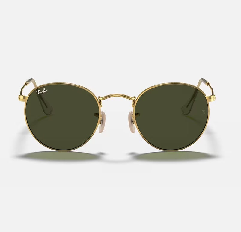 RAY-BAN Round Metal Sunglasses - Gold - Crystal Green Lens Ray-Ban