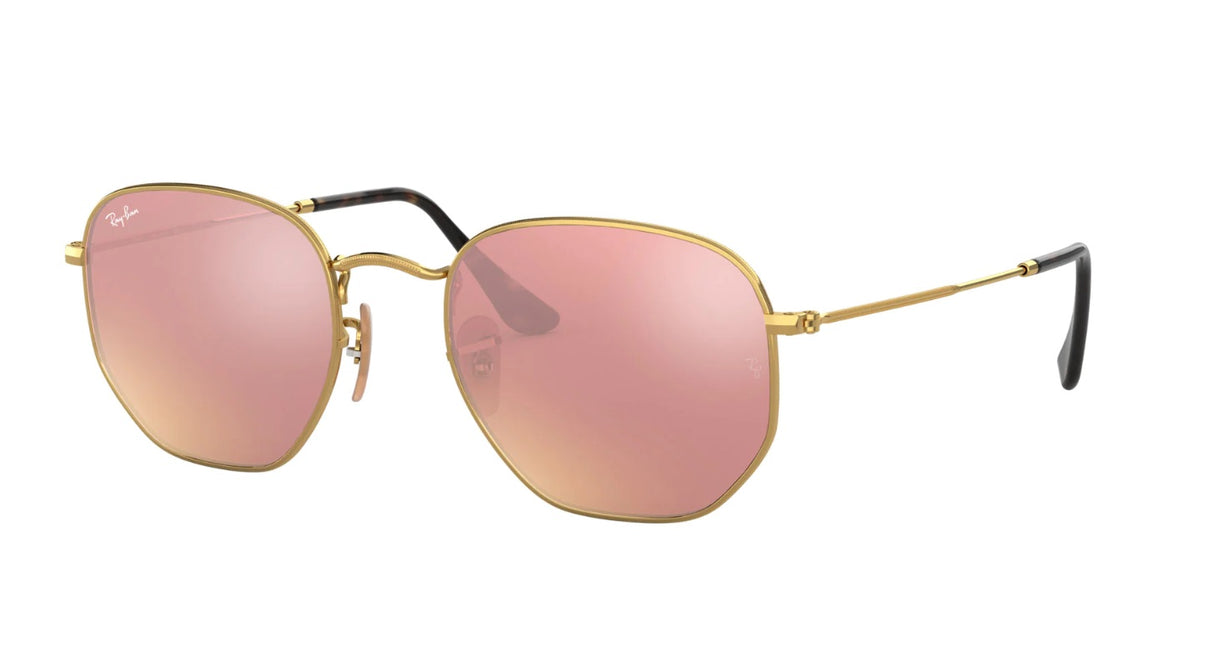 RAY-BAN Hexagonal Flat Lens Sunglasses - Gold - Copper Flash Lens Ray-Ban