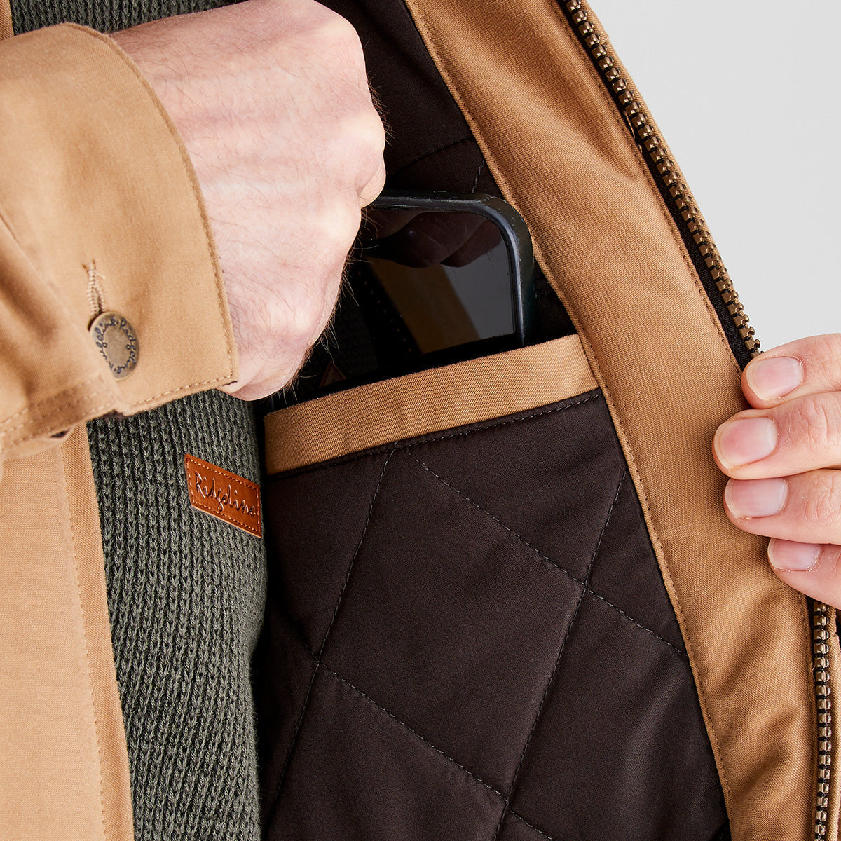 Ridgeline men's Montana Work Coat Sienna, pocket detail