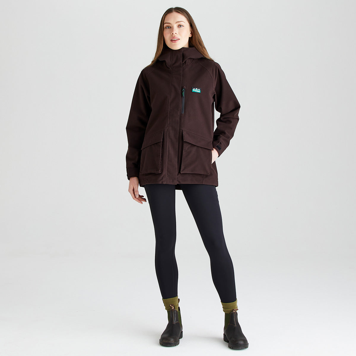 Ridgeline women's Rhea Jacket Deep Bark, full length front view