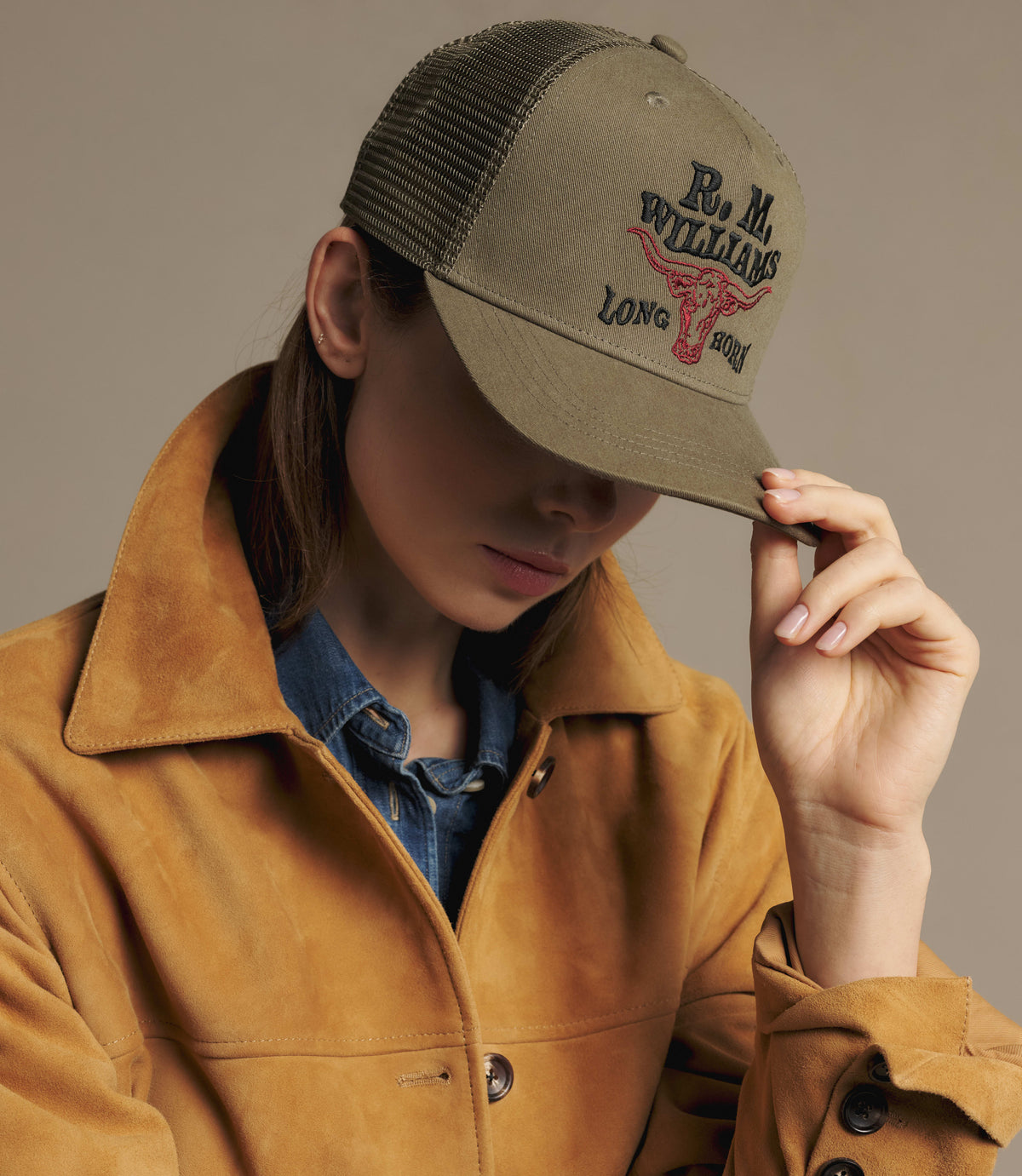 RM Williams R.M.W. Longhorn trucker cap - Dark Olive, product view 6