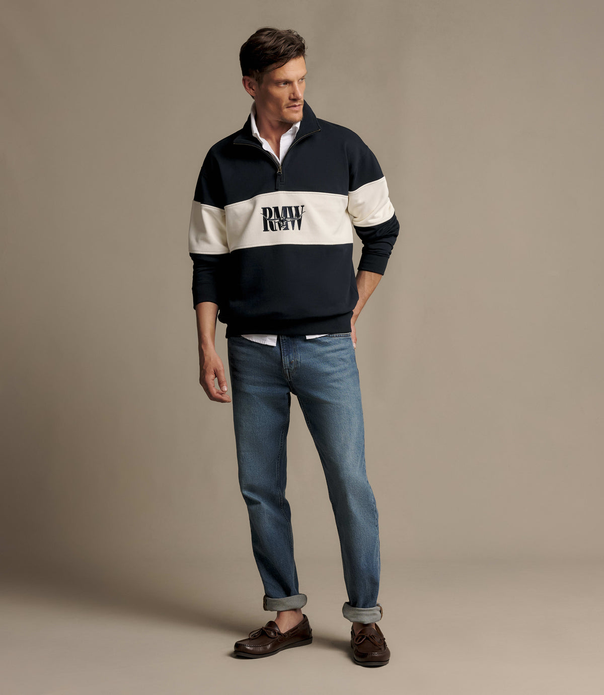 RM Williams Heritage panel quarter-zip - Navy, product view 2