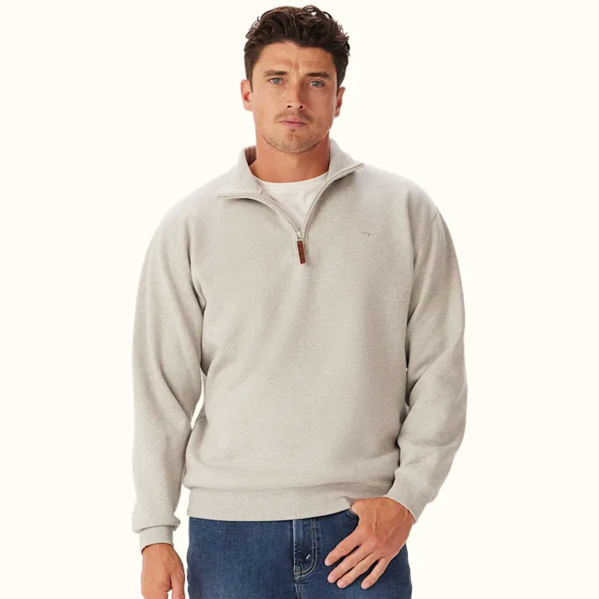 RM WILLIAMS Mulyungarie Quarter Zip Fleece - Men's - Grey Marle