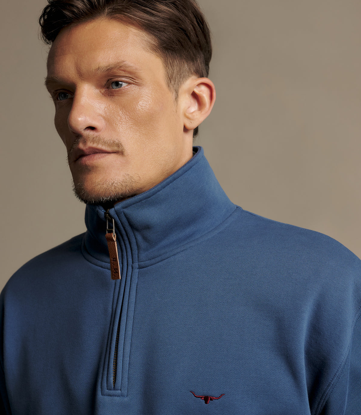 RM Williams Mulyungarie Quarter Zip Sweatshirt in Mid Blue - view 4