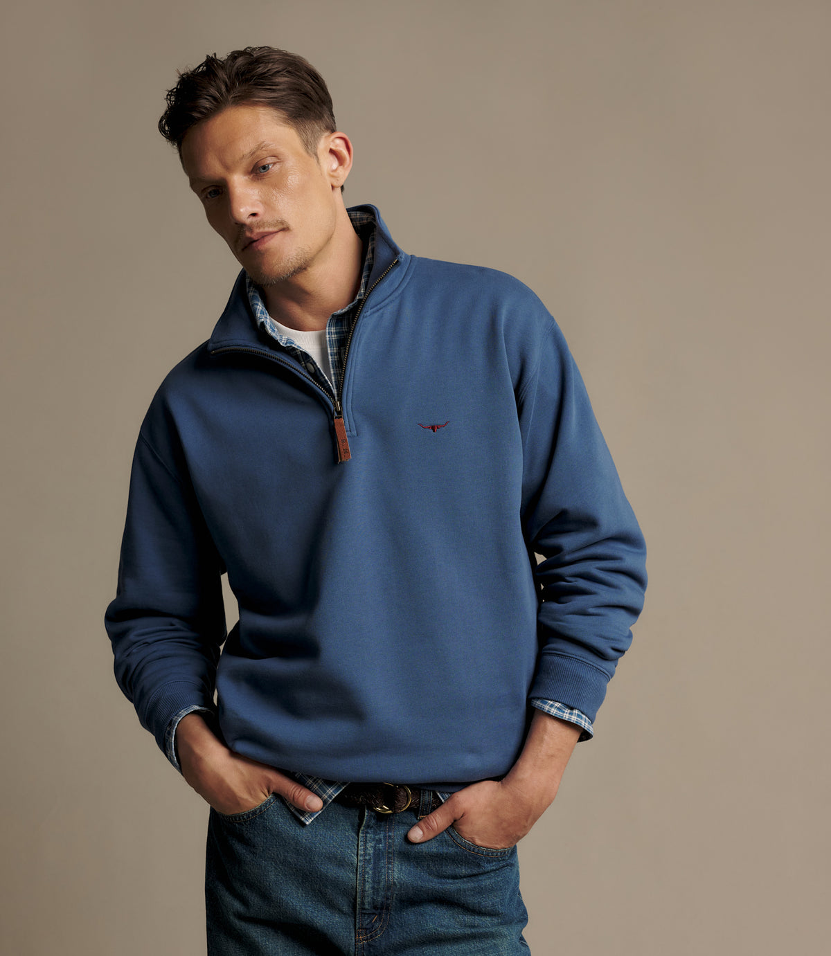 RM Williams Mulyungarie Quarter Zip Sweatshirt in Mid Blue - view 3