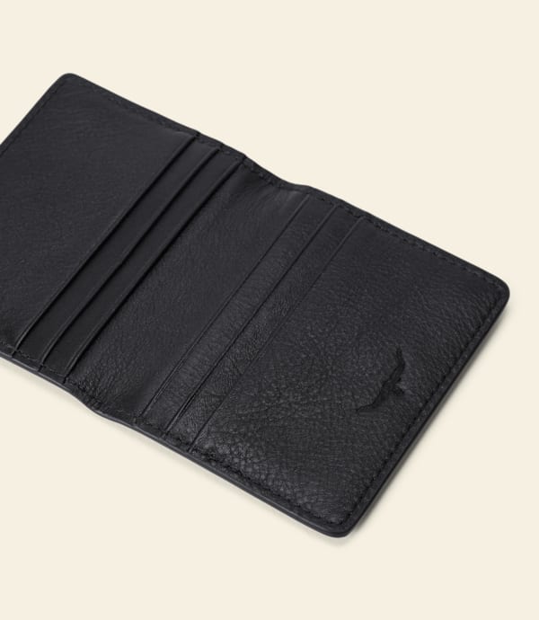 RM Williams Farrier Fold Leather Cardholder - Black, interior leather and card slot detail