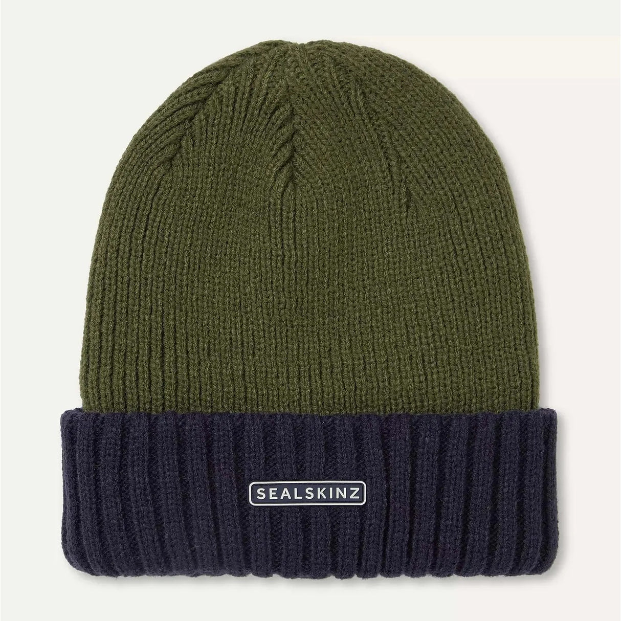 SEALSKINZ Bacton Waterproof Cold Weather Roll Cuff Beanie Hat - Olive / Navy
