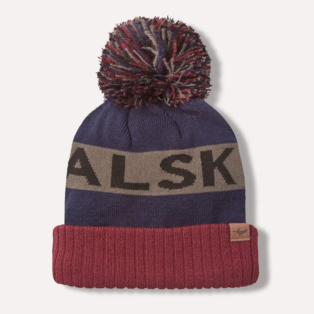 SEALSKINZ Foulden Water Repellent Cold Weather Bobble Hat – Navy Blue / Red / Grey